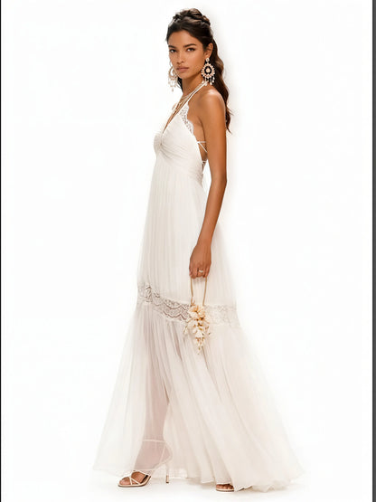 Ivy Sheer Pleated Mesh Maxi Dress