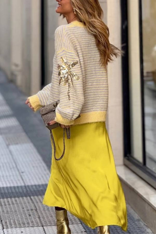 Striped\/Sequined Sweater