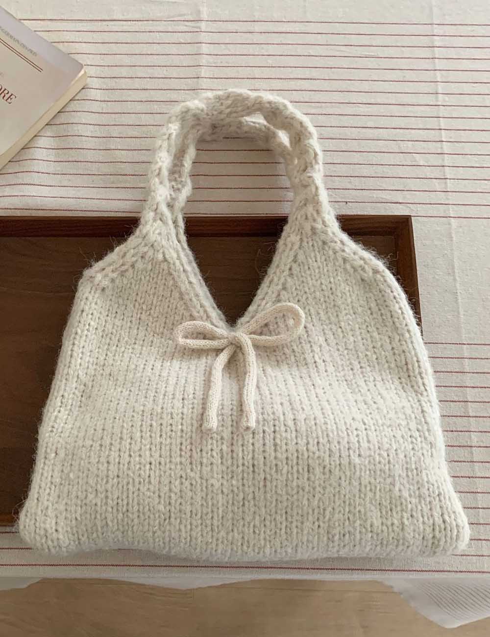 Cute Bow Knot Knit Handbag Underarm Bag