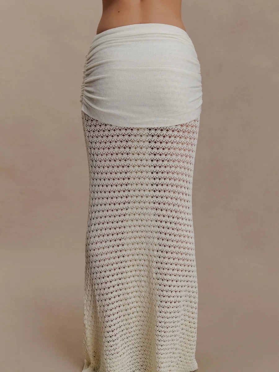 Luna Crochet Gold-Button Two-Piece Maxi Set