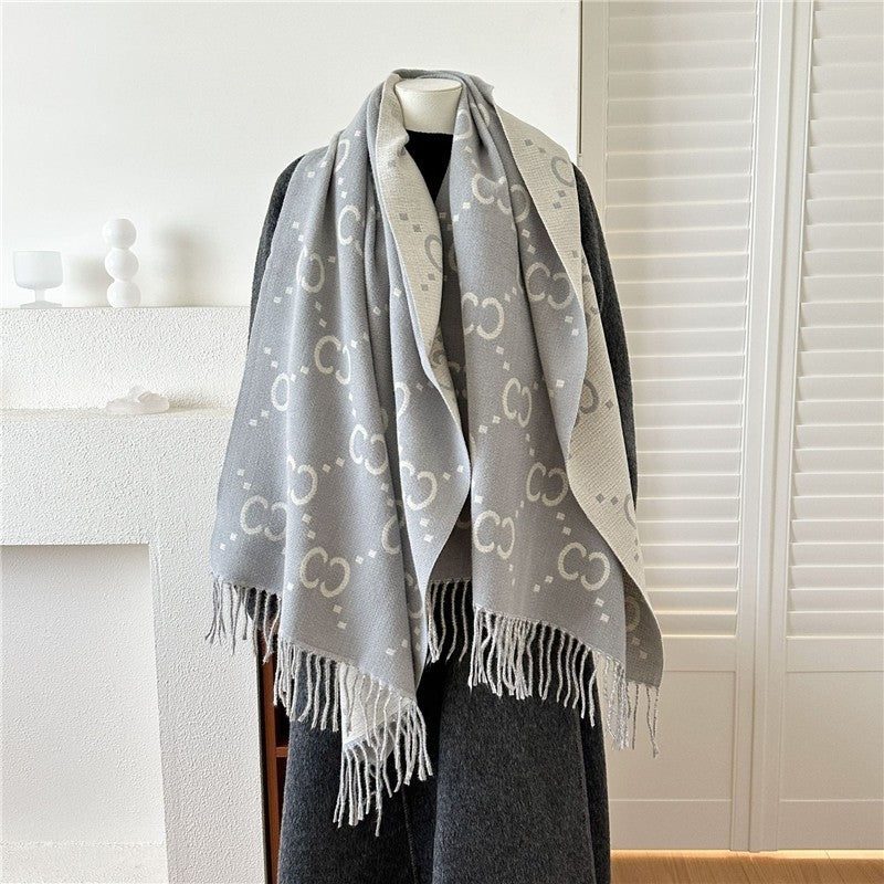 Jacquard Fringe Cashmere-Like Scarf