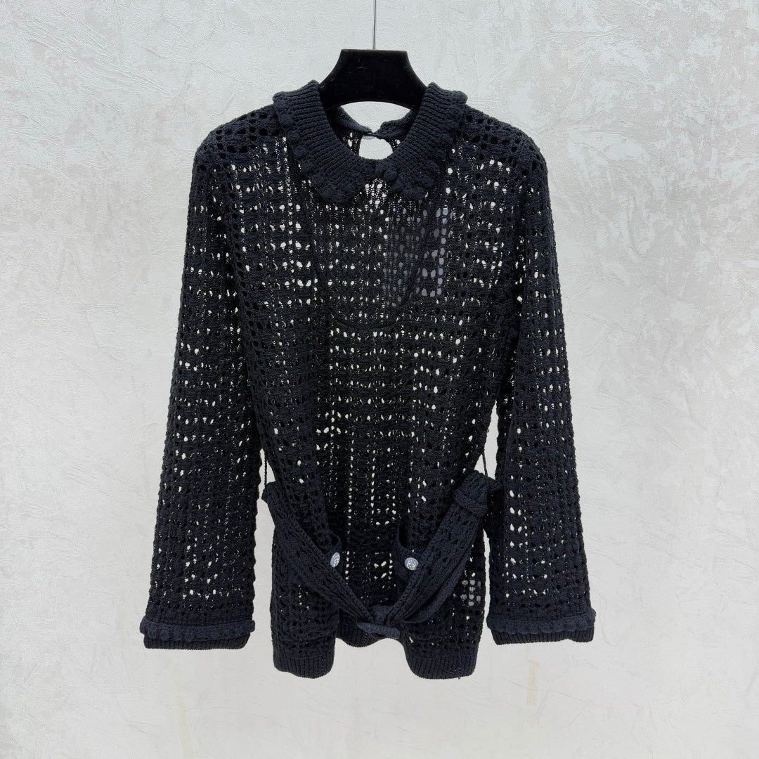 CHANEL 25S OPEN-KNIT WAIST-TIE SWEATER 529
