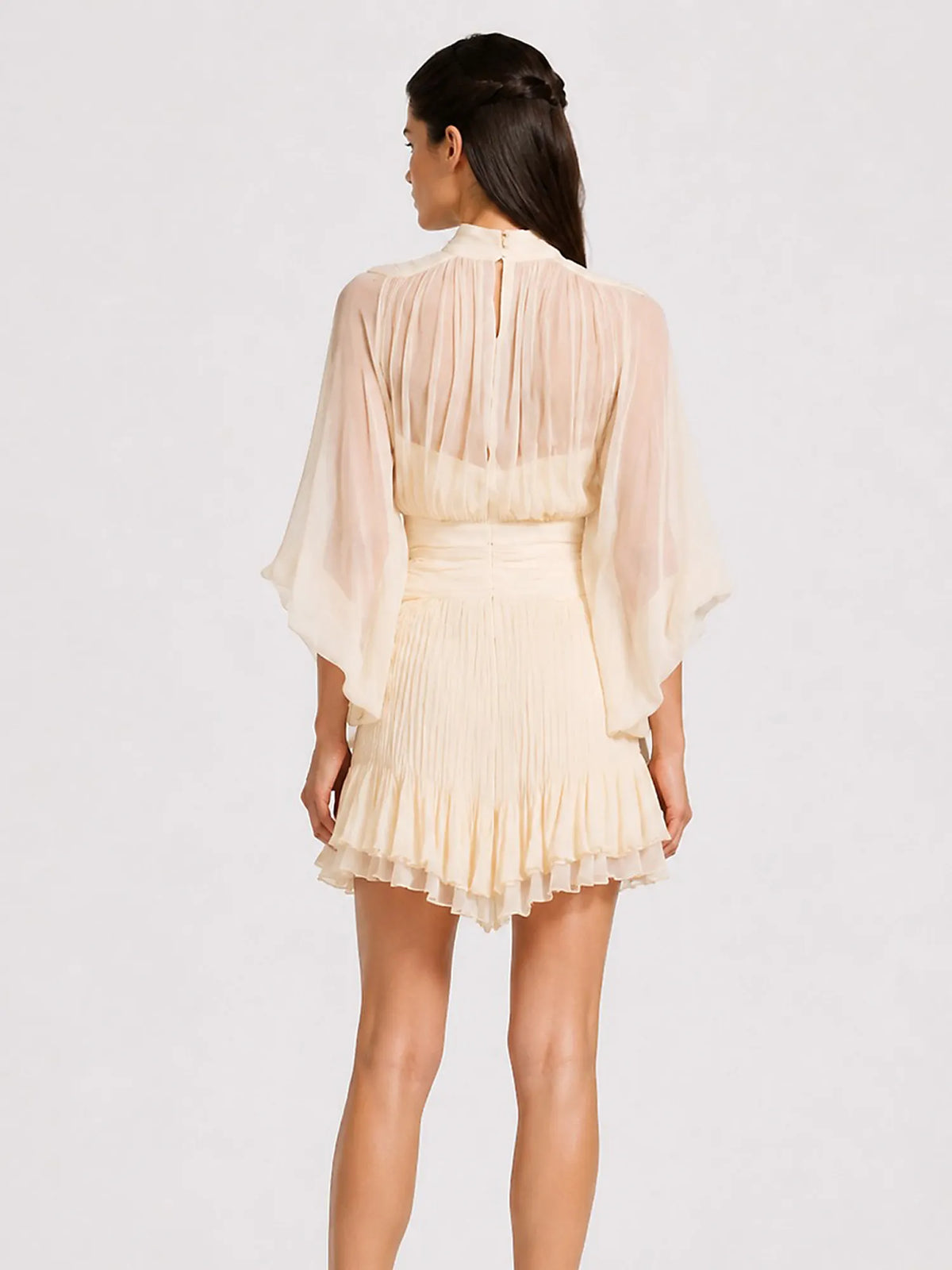 Carmen Ruched Sheer Mesh Mini Dress