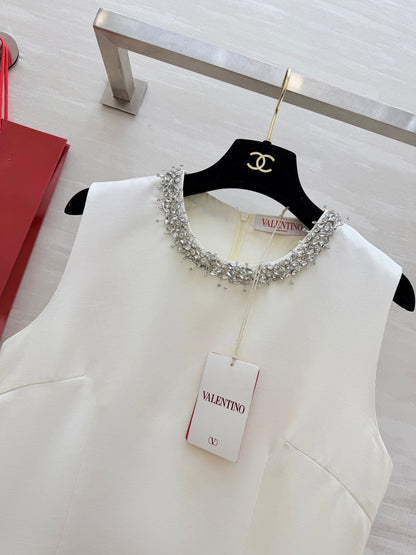 Valen Beaded Dress White Cotton 344754
