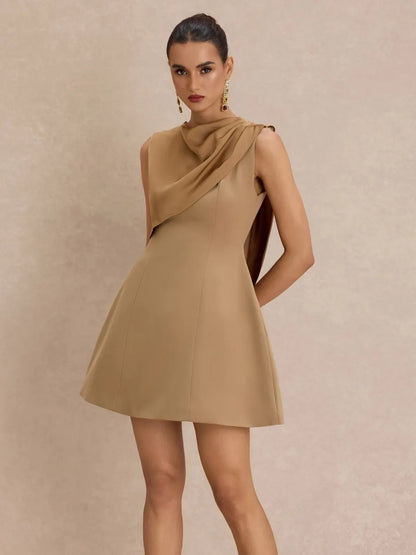 Chloe Satin Cowl-Neck Asymmetrical Mini Dress