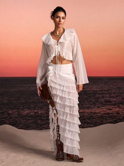 Octavia Ruffle Tiered Split Skirt Set
