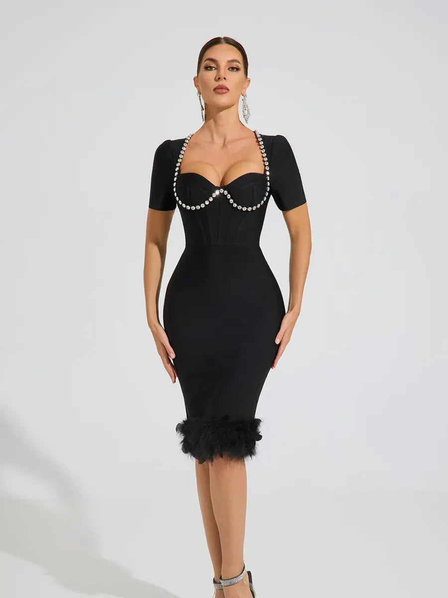 Fabiana Crystal Feather Midi Dress