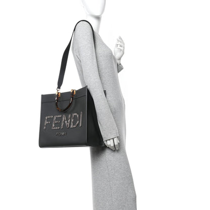 Vitello King Plexiglass Elaphe Snakeskin Print Logo Medium Fendi Sunshine Shopper Tote Dark Asphalt