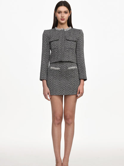 Fiona Classic Tailored Tweed Top And Skirt Two Piece Set