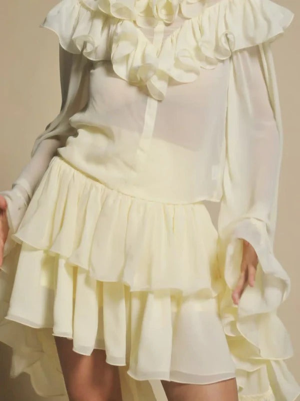 Oracion Bell Sleeve Ruffle Tiered Skirt Set