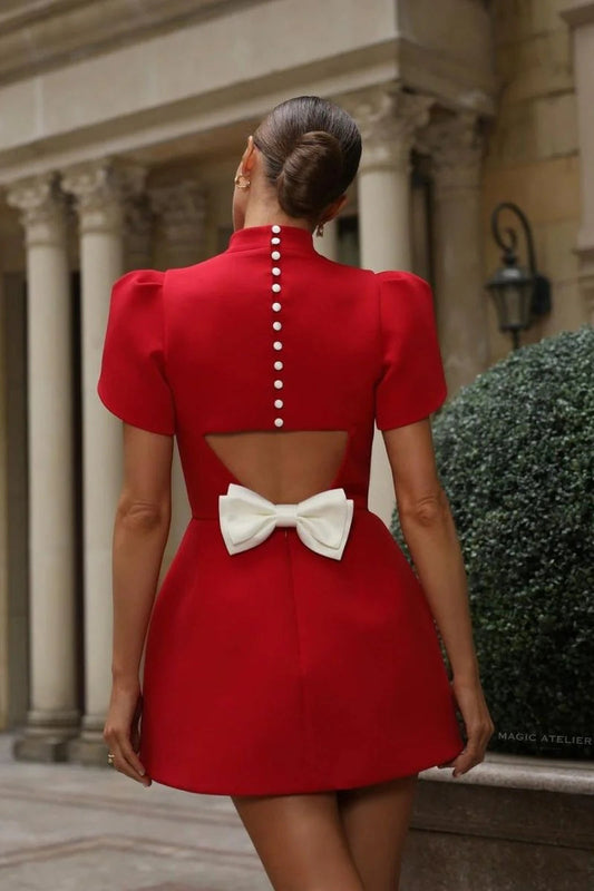Bowknot Cut Out Mini Dress In Red