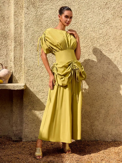 Zara Structured Ruched-Waist Maxi Dress
