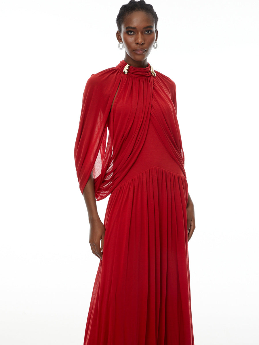 Makayla Cape Design Mesh Maxi Dress