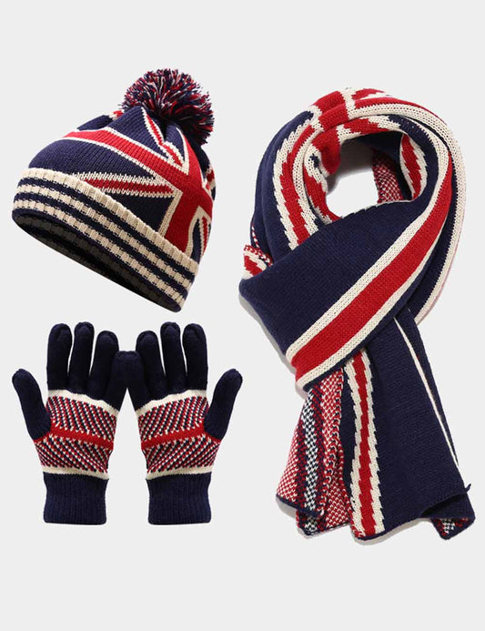3 Pcs Winter Union Jack Scarf Hat Gloves Set