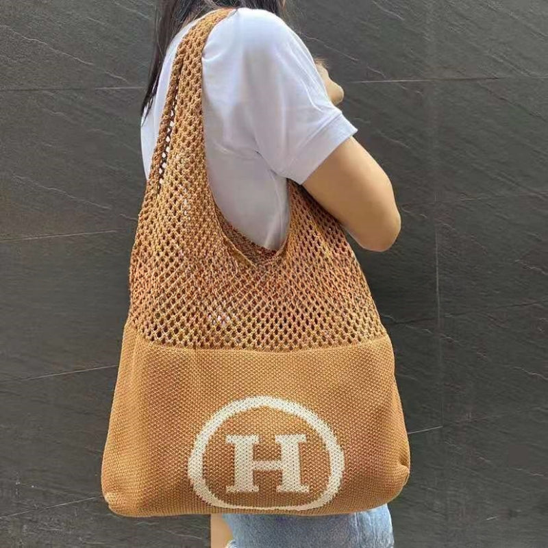 Crochet Tote Bag H Letter Bag Hollow Woven Mesh Bag