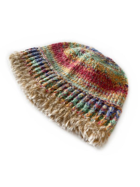 Haila - Vintage Striped Color-Blend Knitted Beanie with Plush