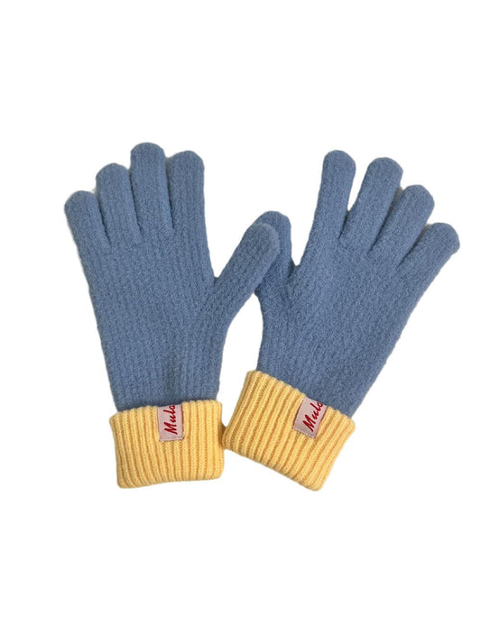 Color Block Splicing Wool Knit Gloves