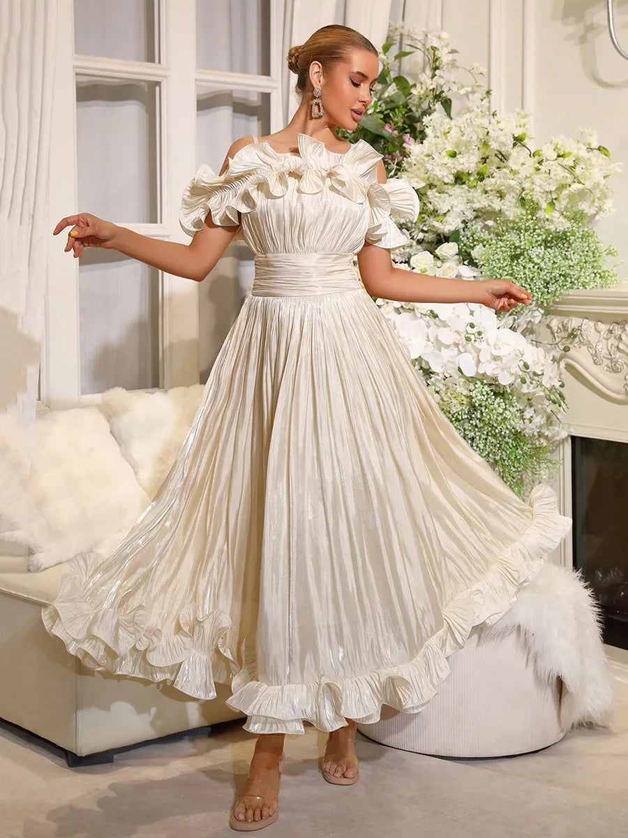 Peyton Ruffled Pleated Maxi Dress