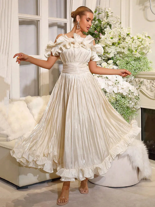 Peyton Ruffled Pleated Maxi Dress