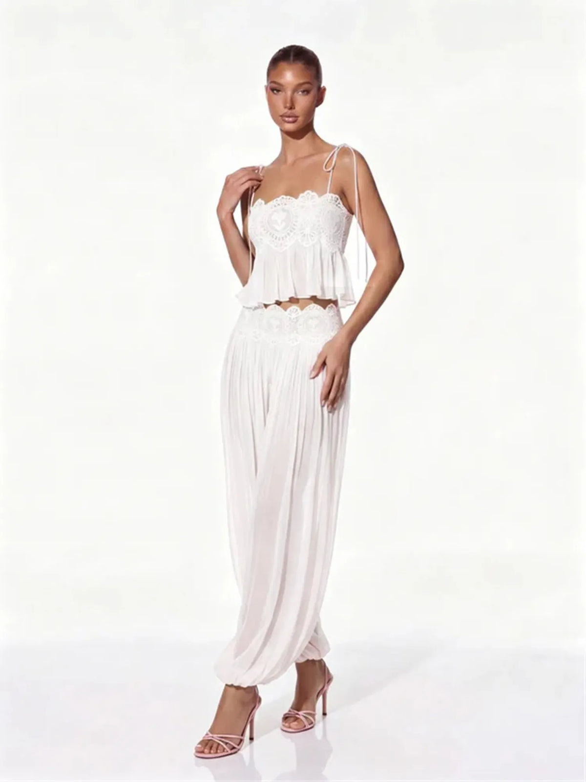 Cerys Lace Trim Ruched Top & Trouser Set