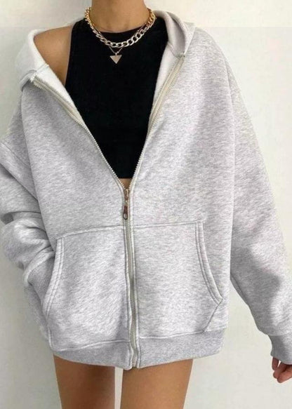 Cozy Zipper Hooded Cardigan Coat Cotton Blend