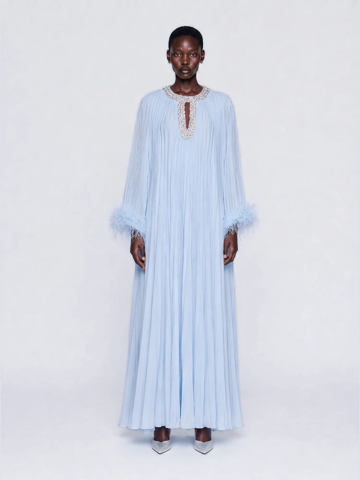 Brielle Rhinestone Embellished Pleated Maxi Dress