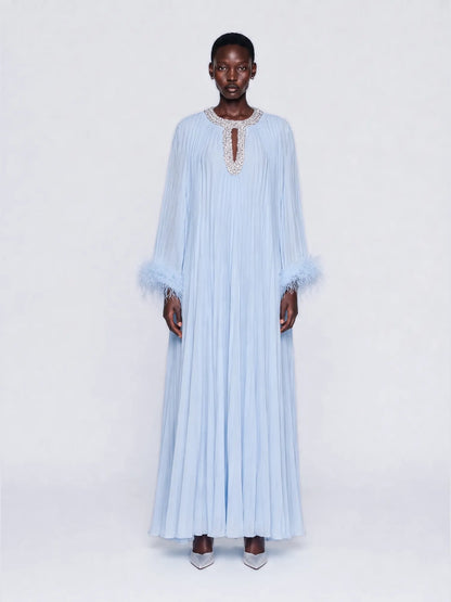 Brielle Rhinestone Embellished Pleated Maxi Dress