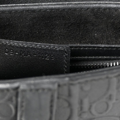 Calfskin Embossed Oblique Saddle Bag Black