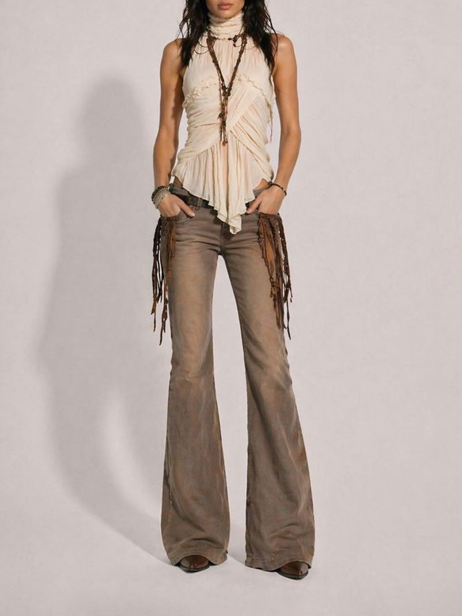 Daria High-Neck Sleeveless Ruched Top