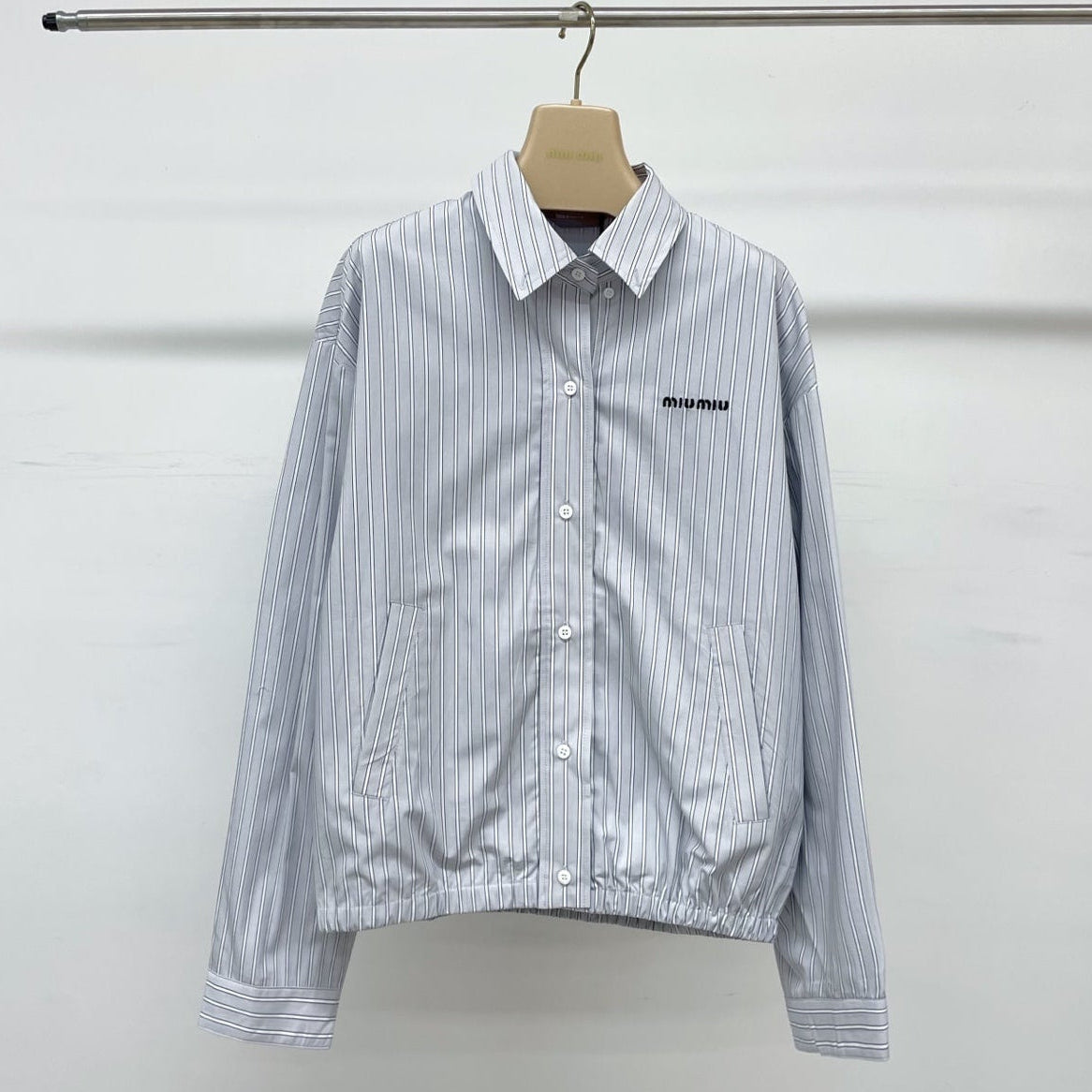 Miumiu 2026 Striped Blouson Jacket Blue-grey Cotton