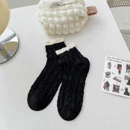 Rufia - Black and White Lace Trim Ankle Socks