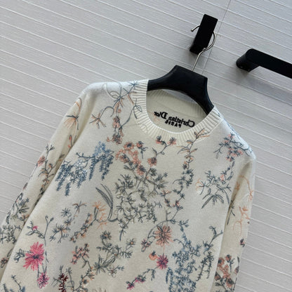 CD 25 Floral Embroidered Sweater White Cashmere