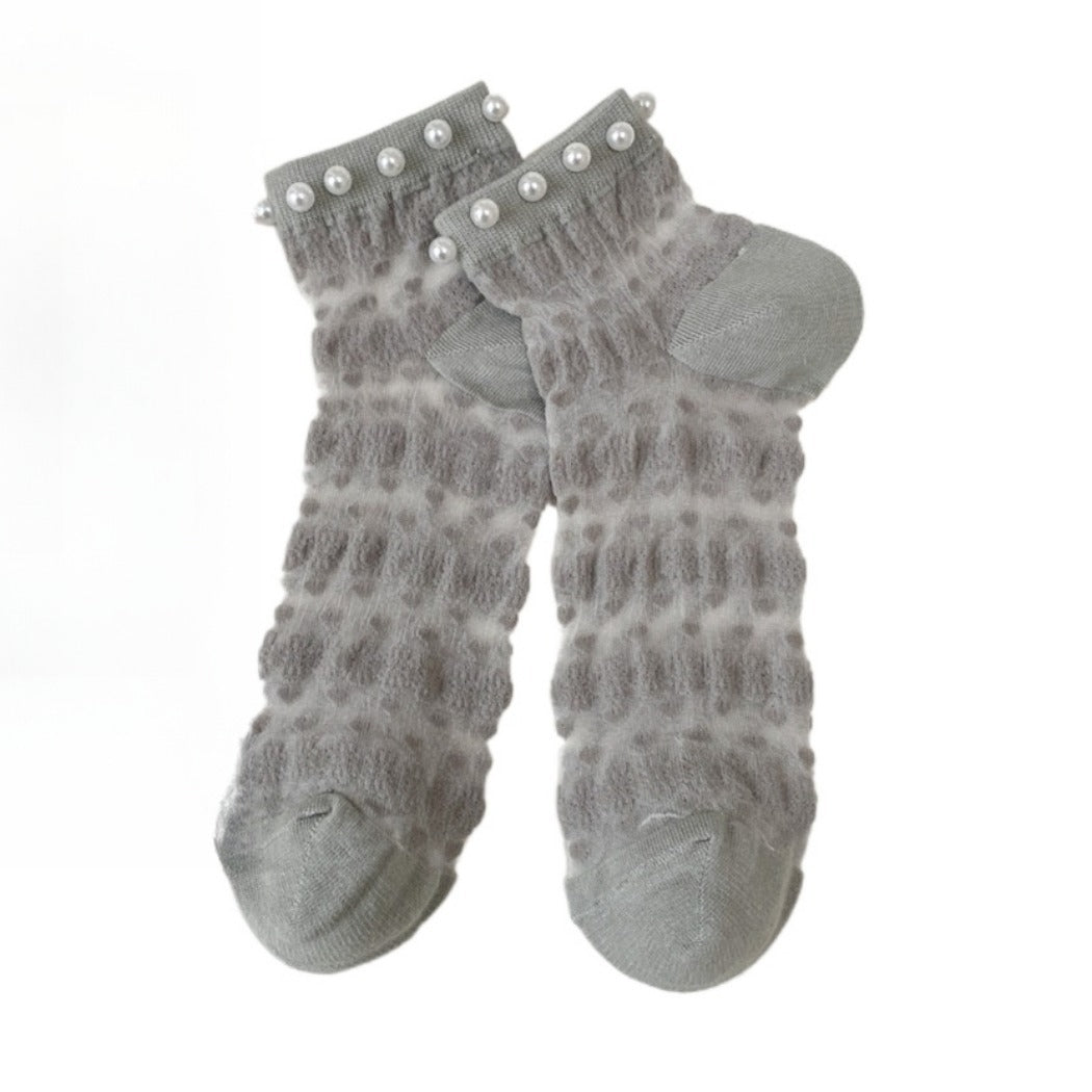 Rufia - Delicate Lace Ankle Socks with White Beads