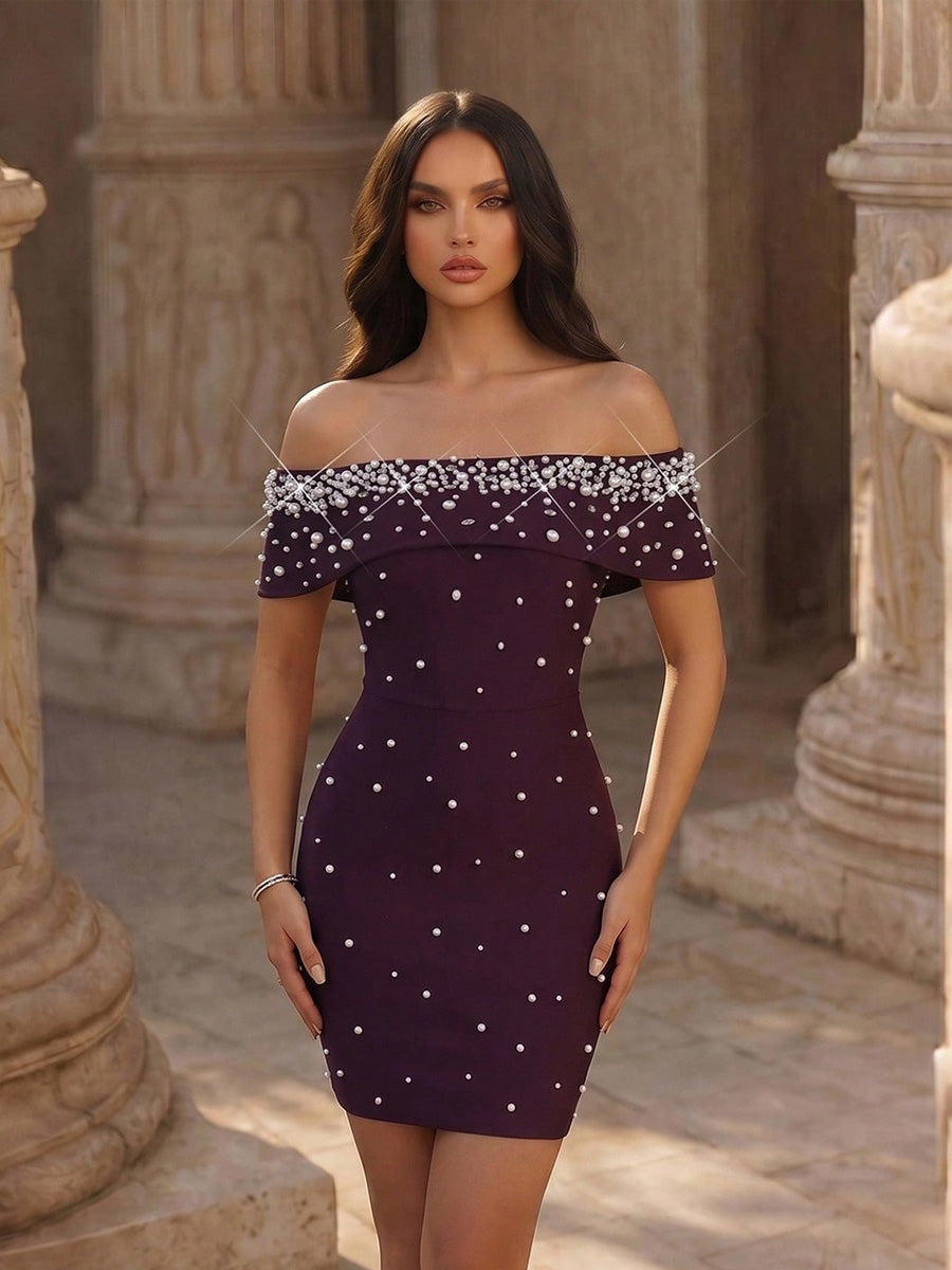 Maeve Pearl-Embellished Off-Shoulder Mini Dress