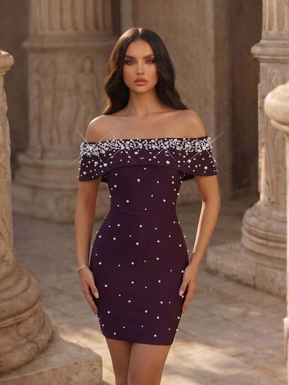 Maeve Pearl-Embellished Off-Shoulder Mini Dress