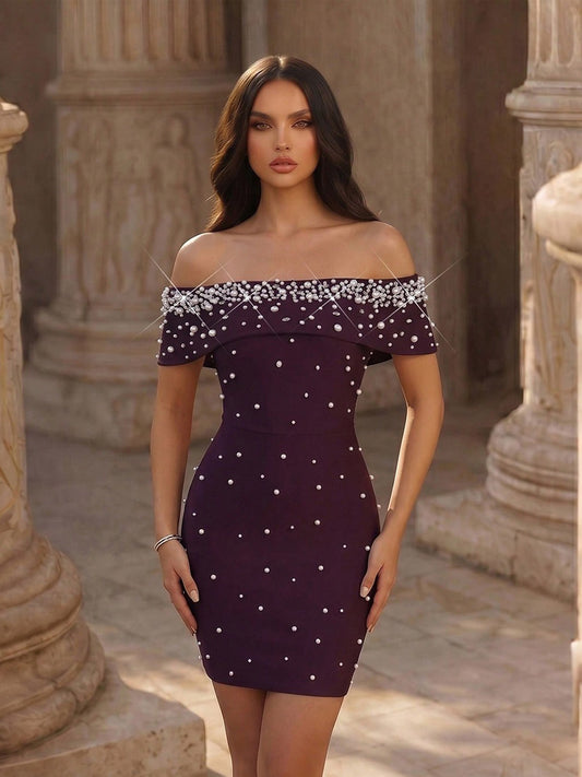 Maeve Pearl-Embellished Off-Shoulder Mini Dress