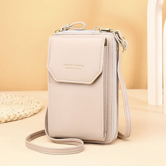 PU Leather Solid Color Multifunctional Small Crossbody Wallet Cell Phone Bag