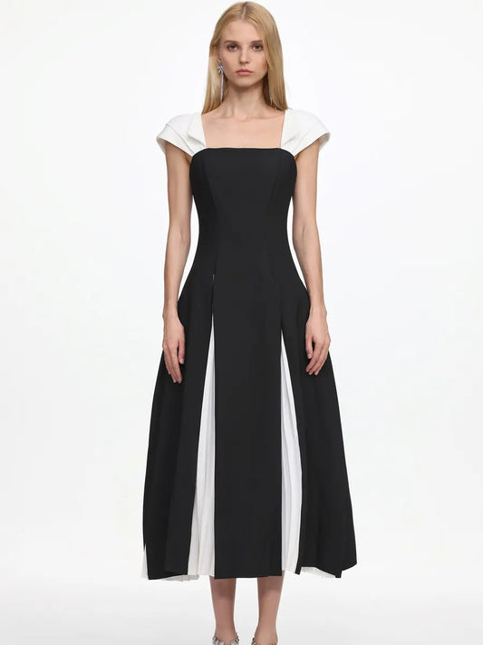 Mila Classic Tailored Short Sleeve Pleated Woven Maxi Dress