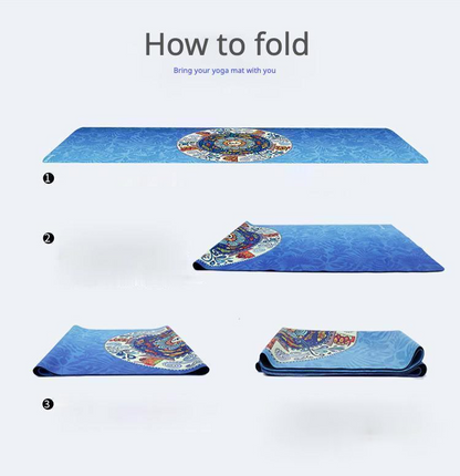 Foldable Machine Washable Lightweight Portable Yoga Mat Sweat-Absorbent Non-Slip Suede Natural Rubber Printed Yoga Mat Towel