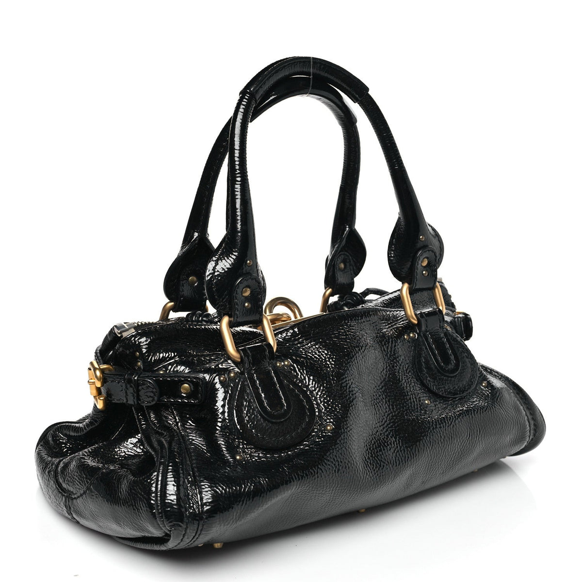 Crinkled Patent Medium Paddington Satchel Black