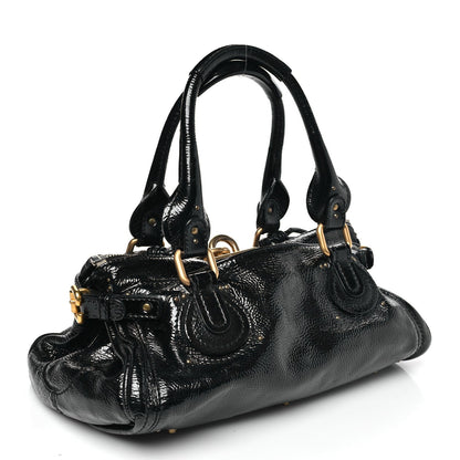 Crinkled Patent Medium Paddington Satchel Black