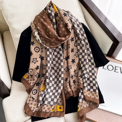 Cotton Contrast Color Printed Shawl Scarf