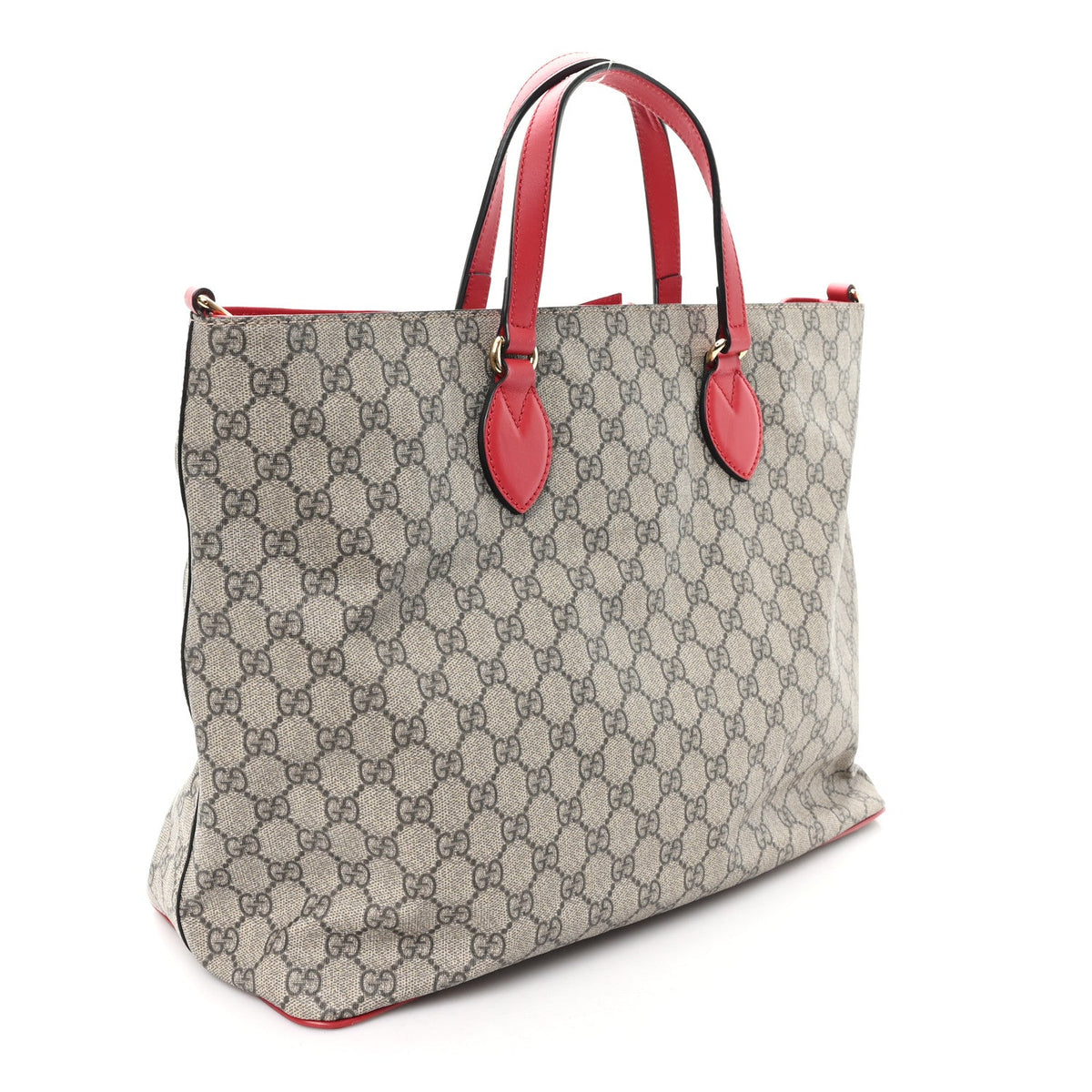 Soft GG Supreme Monogram Flowers Embroidered Crossbody Tote Beige Hibiscus Red