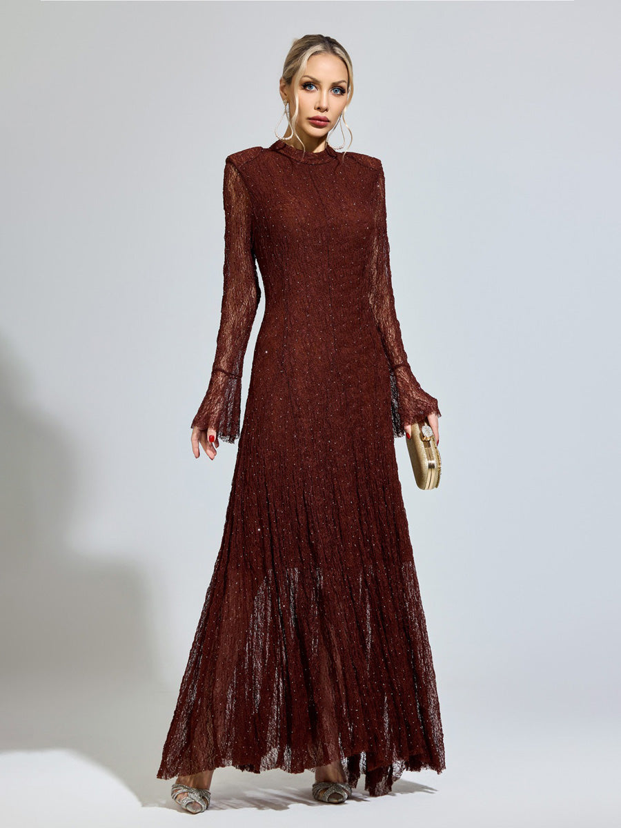 Octavia Brown Lace Long Sleeve Dress