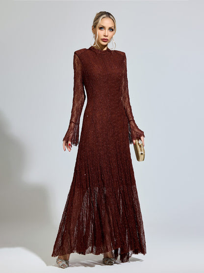 Octavia Brown Lace Long Sleeve Dress