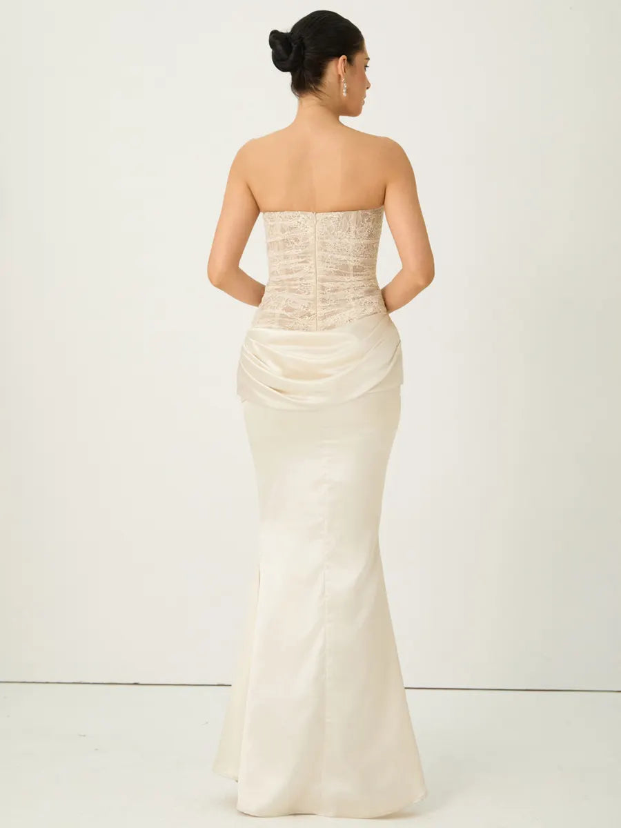 Cecelia Strapless Lace Corset Maxi Dress