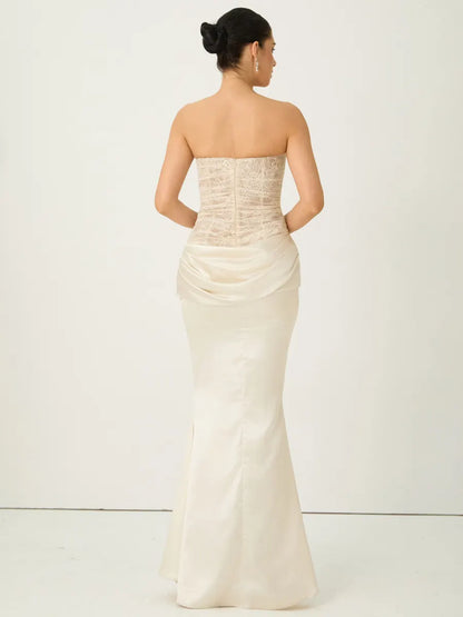 Cecelia Strapless Lace Corset Maxi Dress