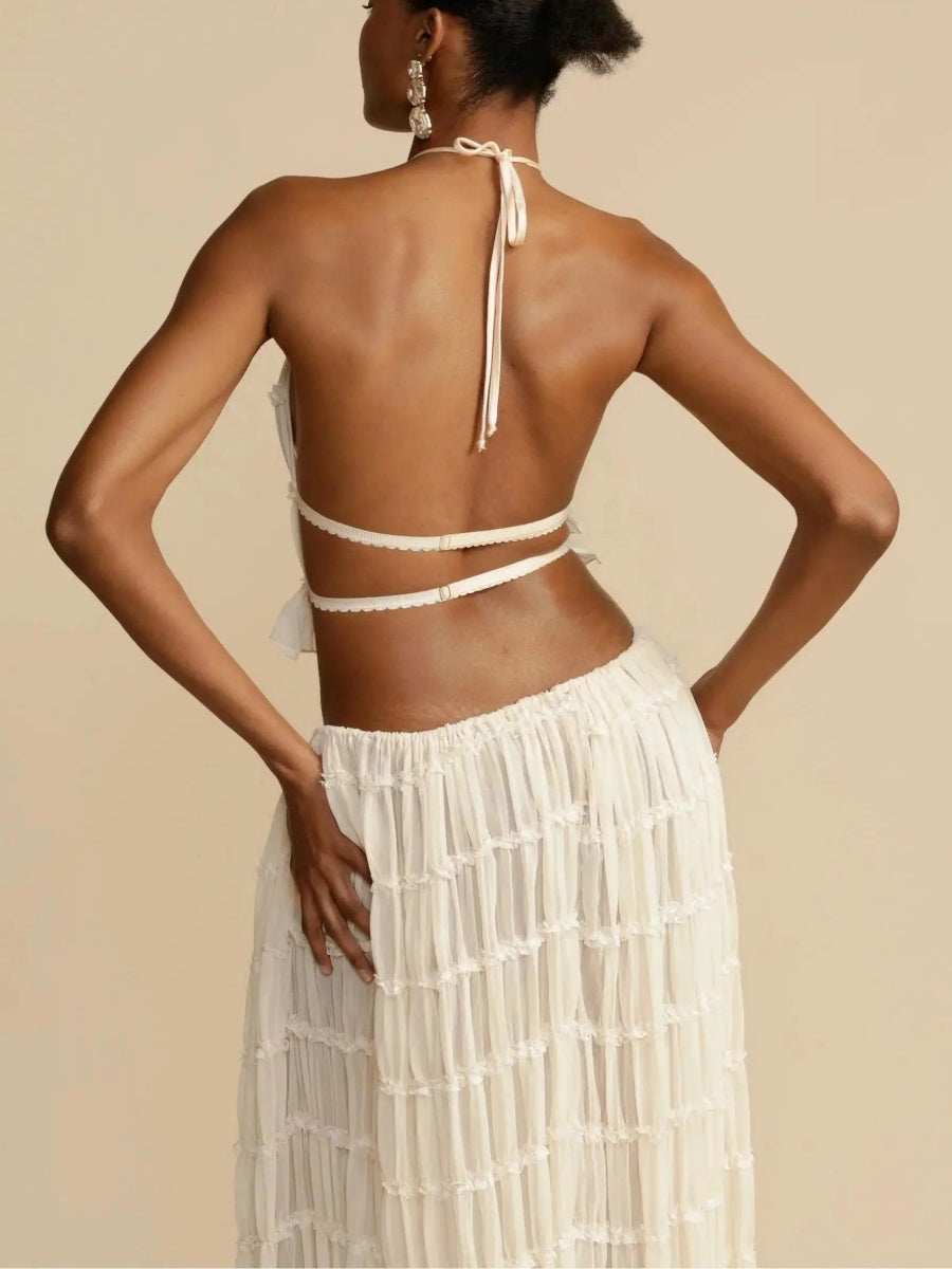 Ariana Tiered Chiffon Halter Two-Piece Maxi Set