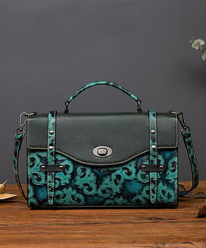 Casual Vintage Green Embossed Calf Leather Messenger Bag