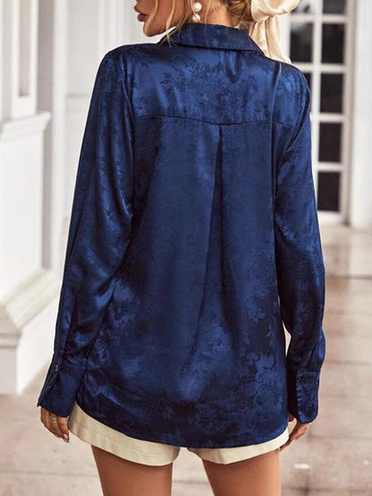 Long Sleeves Loose Jacquard Split-Joint Lapel Blouses&Shirts Tops